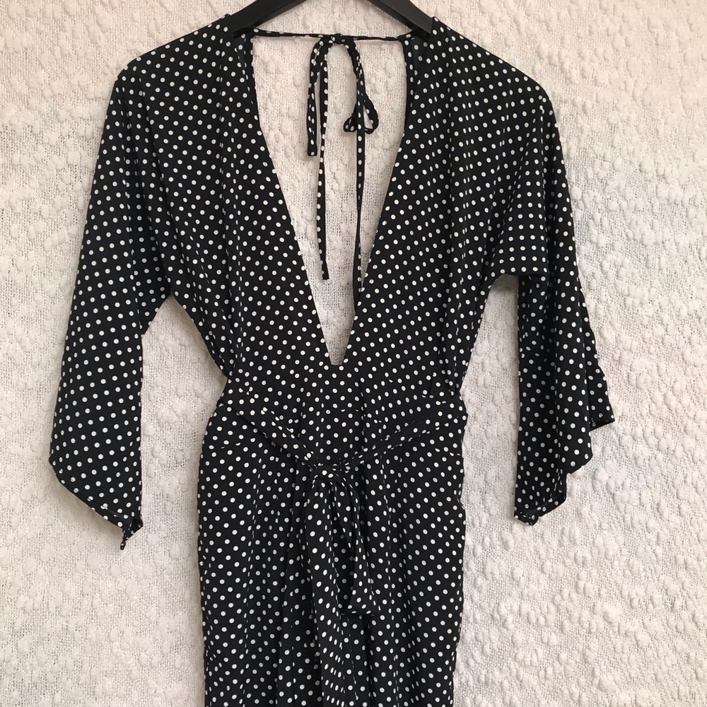 Low back low front wide leg pants romper